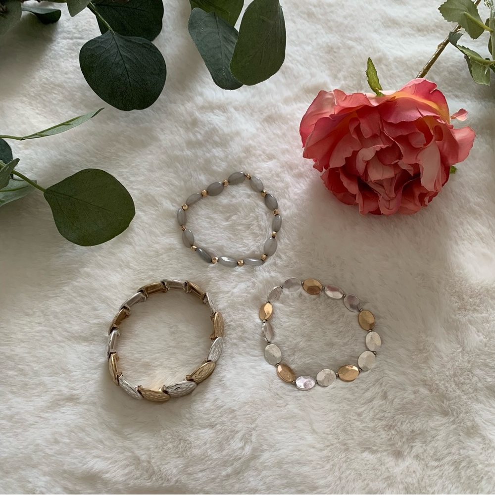 NWT - Romolo - Andres Gold and Silver Minimalist Beaded Bracelet Set